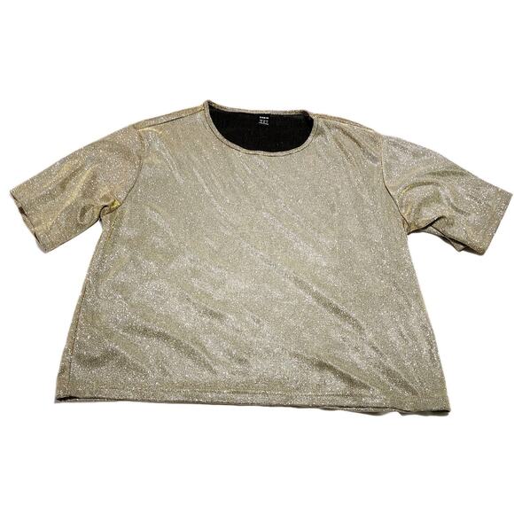 Shein Shimmery Gold Short Sleeve Top Shirt Blouse Womens Size Medium M - Picture 1 of 5